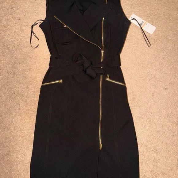 Calvin Klein Black Women's Moto Belted Sleeveless Sheath Dress - Picture 6 of 6